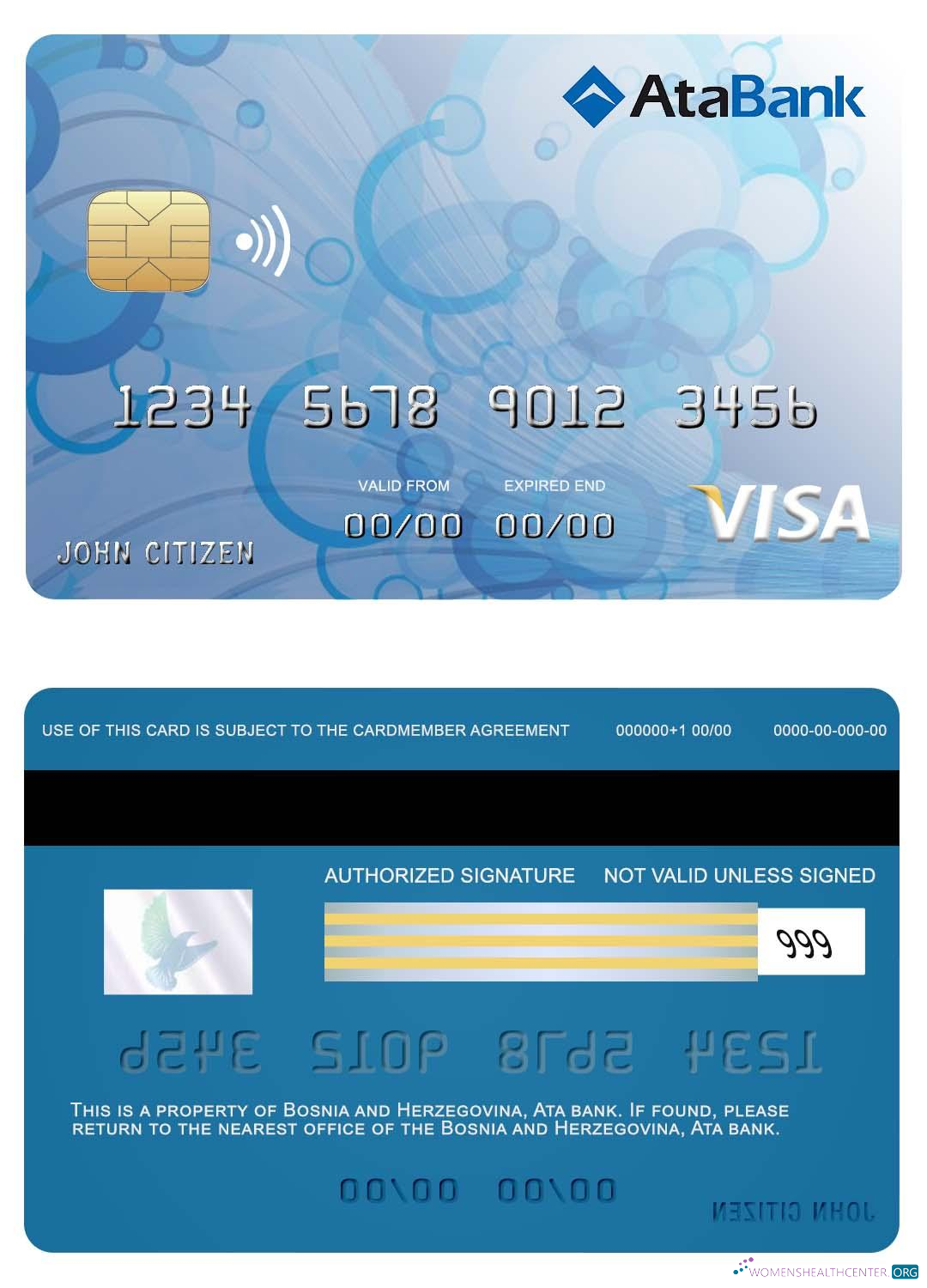 Download Bosnia and Herzegovina Ata bank visa card Photoshop template